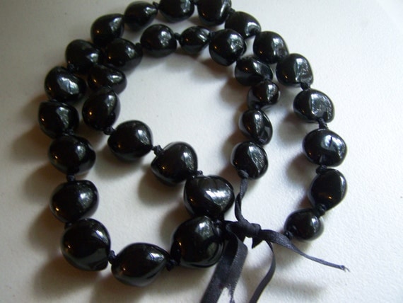 Black Long Hawaiian Kukui Nut Lei Beads Tied Necklace