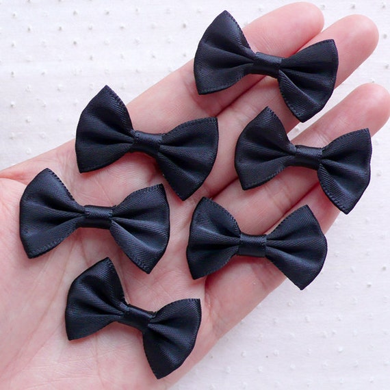 Black Fabric Bow Ties / Small Satin Ribbon Bows by MiniatureSweet