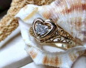 14k Yellow Gold Heart Cut Diamond Ring 1/3 ctw Size 6