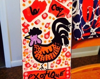 Le Coq Exotique original painting beautiful cock in French marked 1/2 off