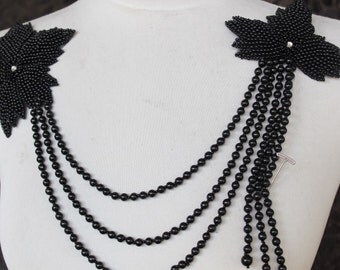 Cute beaded and embroidered applique black color 1 pieces listing