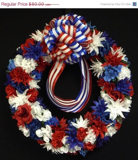 SALE Patriotic Floral Wreath, Red White Blue, 4th of July, Labor Day ...