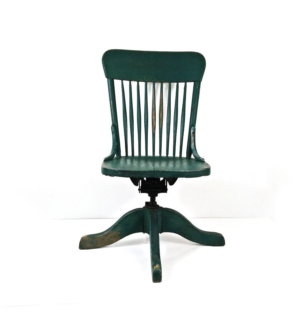 c1920 Heywood Bros & Wakefield Co green swivel desk chair Haute Juice