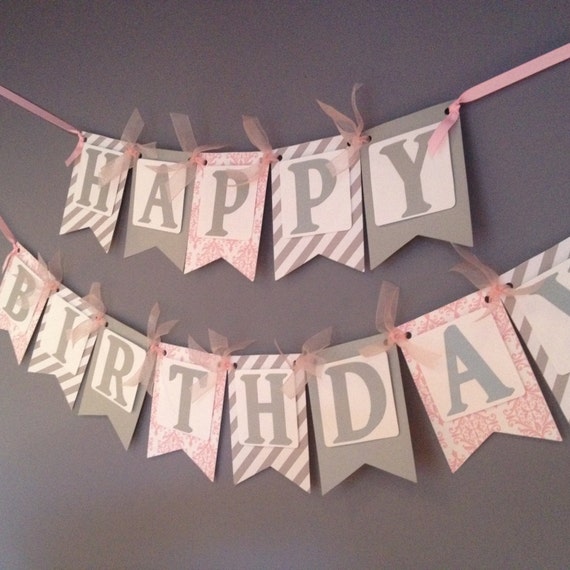 Silver and Pink Birthday  Banner Birthday  Decoration  Adult