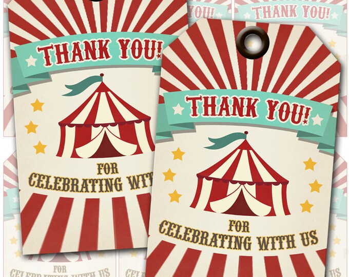 Circus Party Thank You Tags, Instant Download, Print Your Own