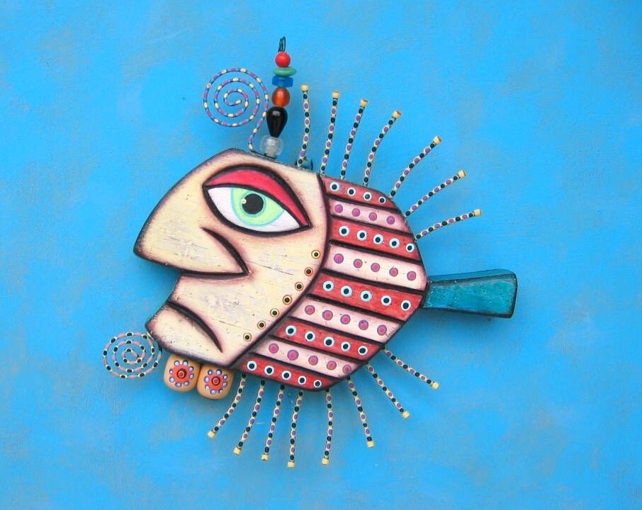 Gangster Fish VI Original Found Object Wall by FigJamStudio