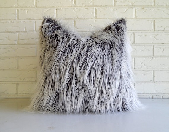 Gray Faux Fur Pillow Cover Frosty Grey Mongolian Fur Throw