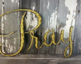 cutout word Pray sign Shabby Chic Wall Hanging Home Decor Photo Prop Cottage Farmhouse decor Primitive Gift Aged Style Personalized
