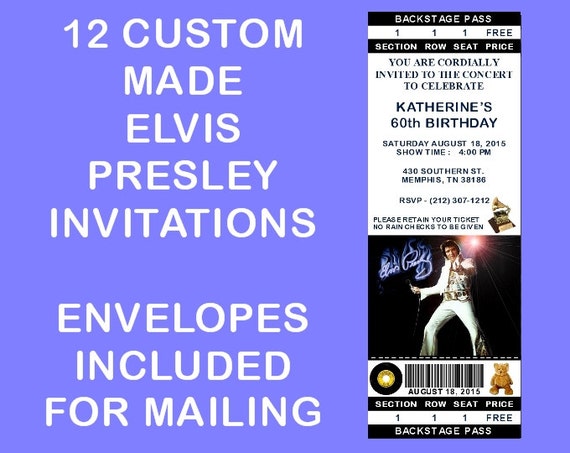 12 Personalized Elvis Presley Party Invitations Birthday