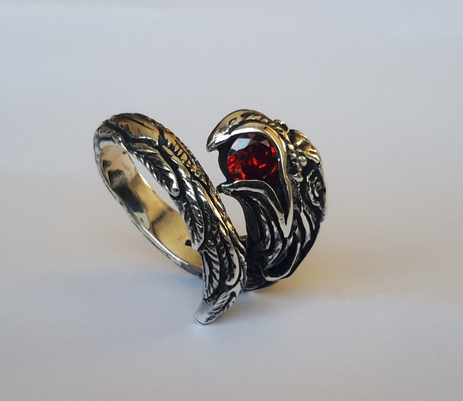 925 Sterling silver eagle Mens Adjustable Biker Ring USASize