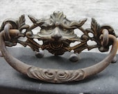 Antique rare Brass ornate furniture drawer pulls lion man face set of 3