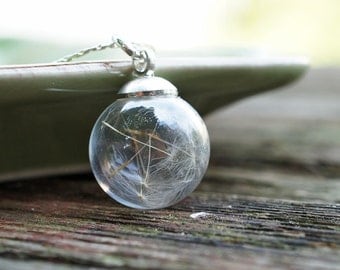 Mini Dandelion Glass Sphere necklace - Glass Orb necklace - real pressed flower, botanical jewelry, gift under 25, wish
