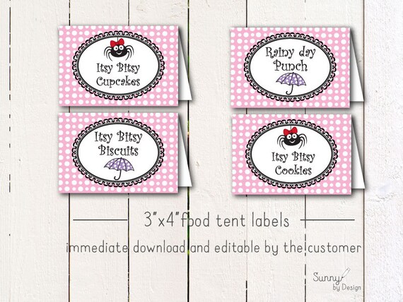 Itsy Bitsy Spider 3x4" editable printable (instant download) food labels Il_570xn