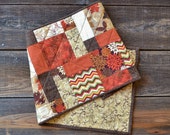 Fall Colors Patchwork Quilted Table Runner - Autumn Table Topper - Fall Leaves - Chevron Polka Dots - Floral Filigree - Pumpkins - FFFOFG