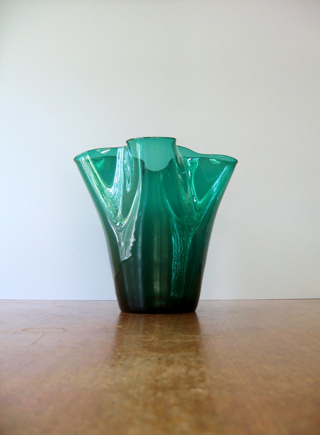Mid Century Blenko Fluted Glass Vase Anderson Green 404 M