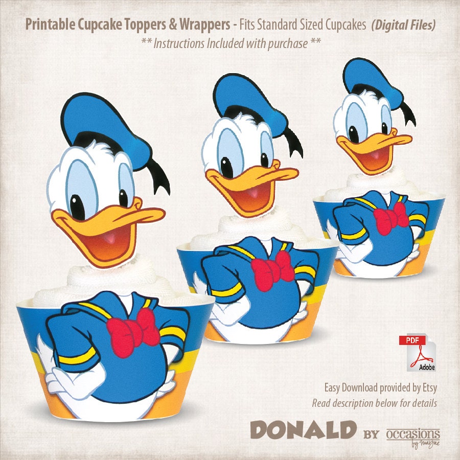 INSTANT DOWNLOAD Printable Donald Duck Cupcake Toppers