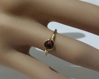 Delicate 4mm red tiger's eye Ring Pinkie/Child