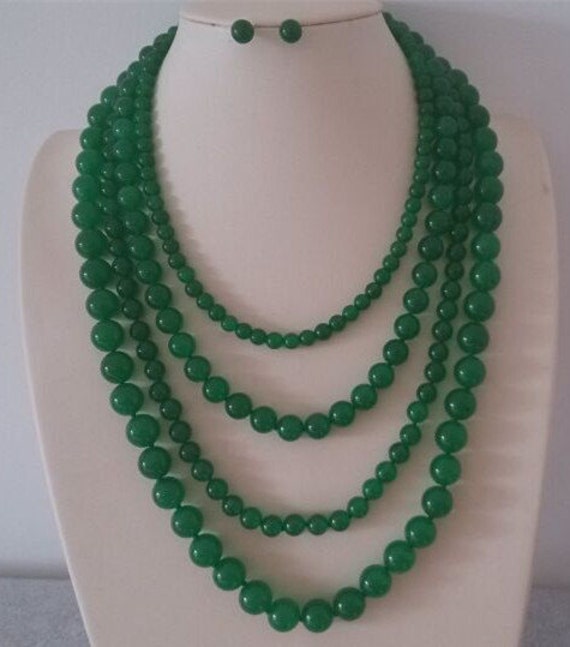 Items similar to 18-25inch 6-12mm green jade necklace & 10mm earring ...
