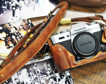 Cow leather case for Fujifilm X-T20 xt20 X-T10/ xt10 x-t10 include leather vintage half case and leather strap