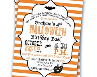 Halloween Invitation Halloween Birthday Invitation Costume Party Halloween Party Customizable 5x7 Invitation Pumpkin Party Bat Witch