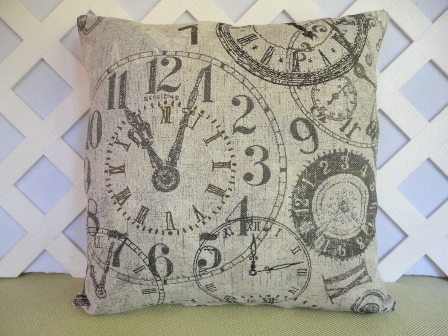 Clocks Pillow Cover in Beige Brown Cream and Black / Clock