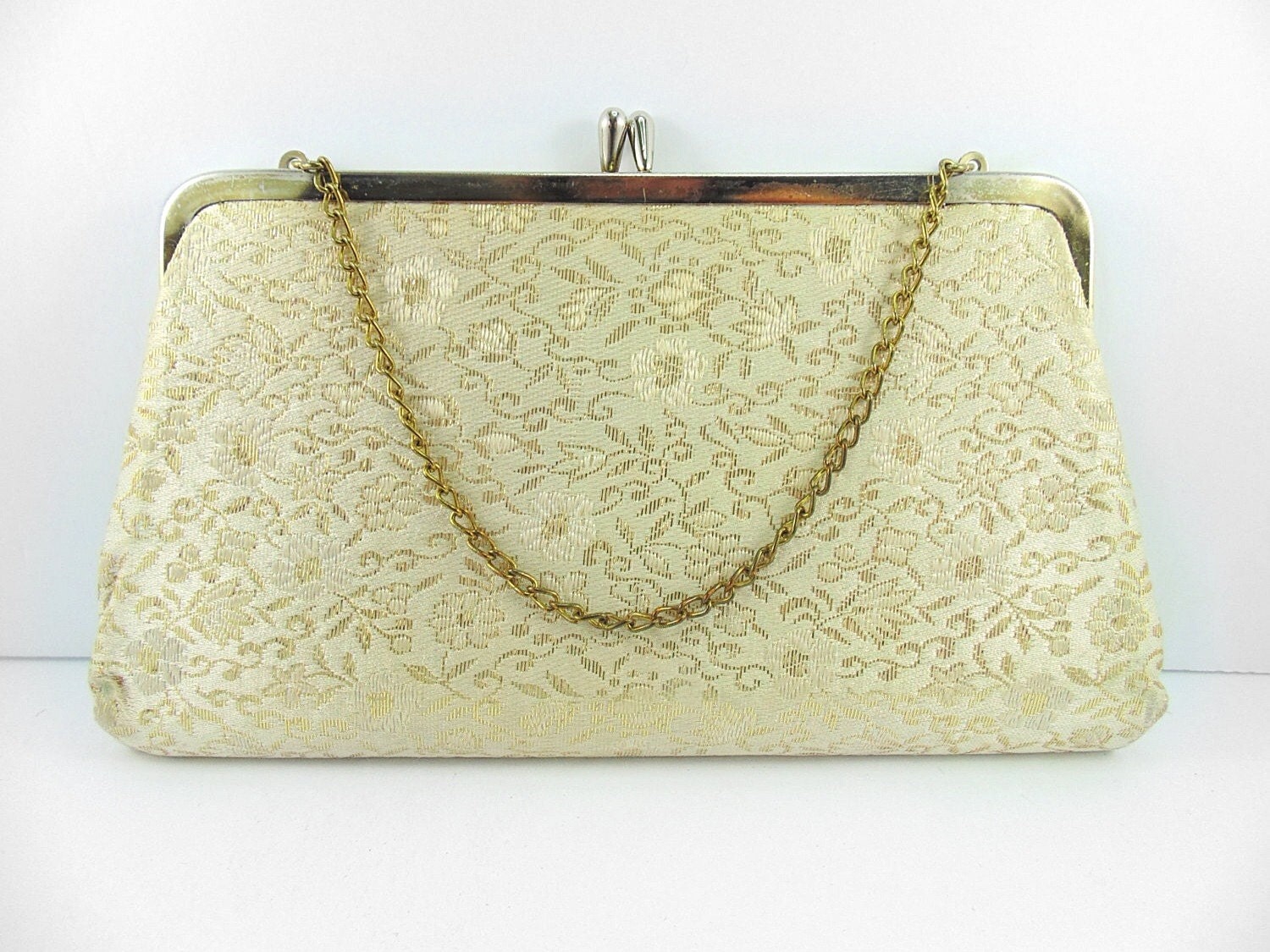 Classic Vintage Brocade Purse Cream and Gold Design Floral