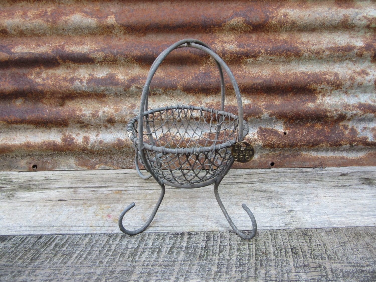 Antique Metal Miners Basket 1920s1950s Era Vintage Wire Mesh Hanging Basket 366 Brass Coal