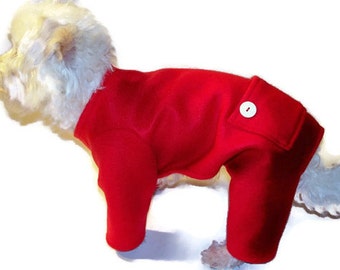Red Fleece Longjohns Dog Pajamas-Red Fleece Dog Pajamas-Christmas Pajamas for Dogs-Dog Onesie-Pajamas for Dogs-Onesies for Dogs