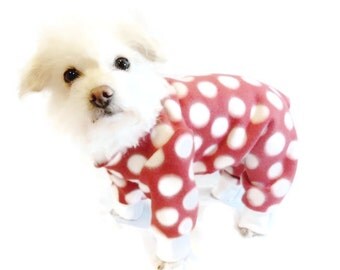 Red Polka Dot Fleece Dog Pajamas-Polka Dot Dog Pajamas-Dog Clothes-Dog Clothing-Dog Onesie-Pajamas for Dogs-Clothes for Dogs-Dog Pjs