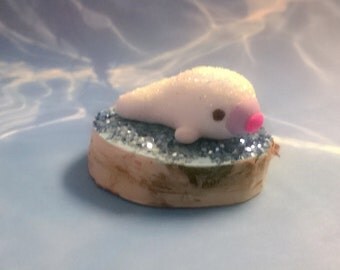 White Seal Polymer Clay Animal Ooak Gift Figure Figurine Miniature Cute Small