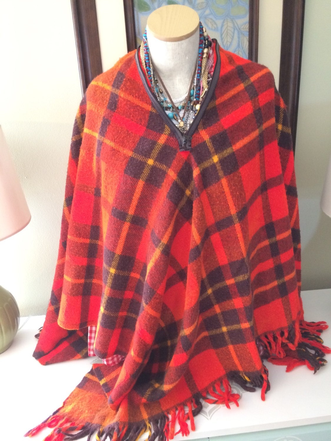 Vintage Wool Blanket Poncho Faribo Plaid Blanket Poncho Tartan