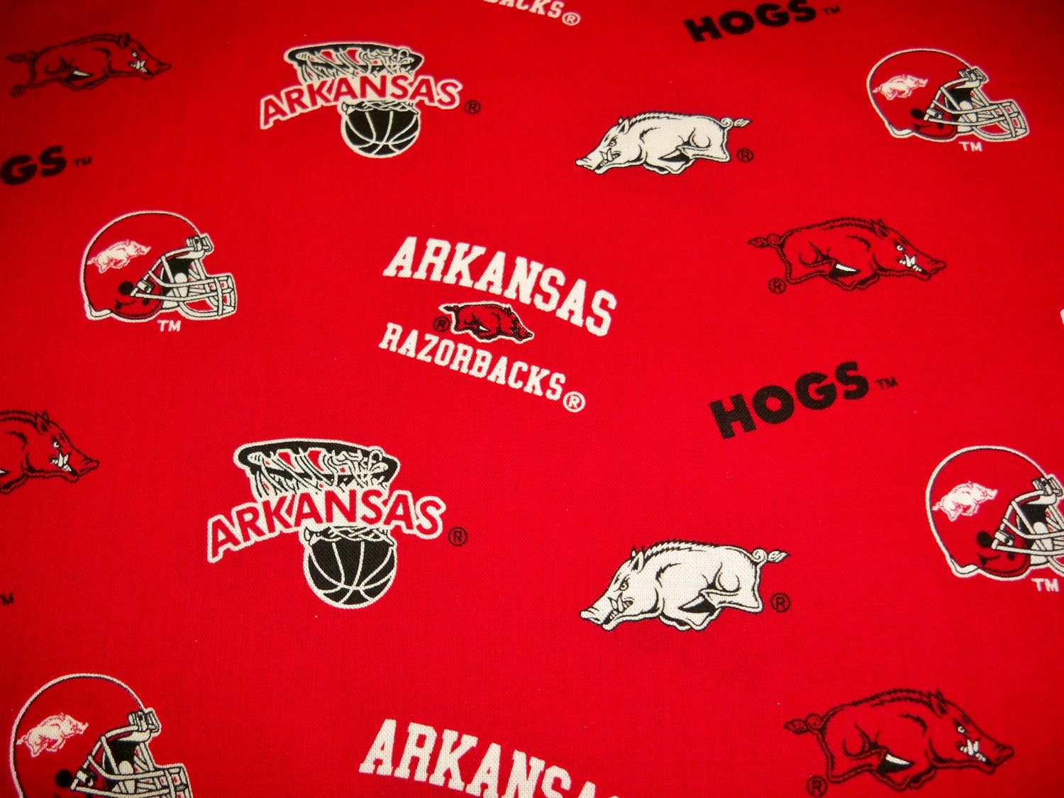 Full Yard Arkansas Razorback Red and Black Fabric By The