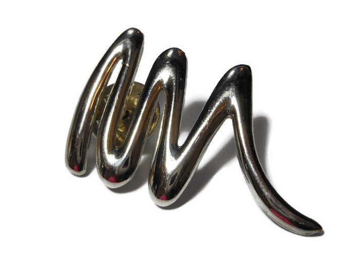 Silver squiggle brooch, 1980s abstract brooch.