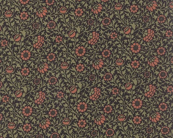 1/2 yard - BEST of MORRIS Clove Flowers on Black by Barbara Brackman - Arts and Crafts Art Nouveau Style for Moda Fabrics