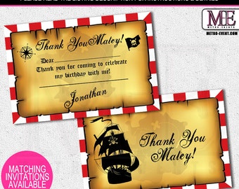 Printable Personalized Pirate Thank you Card Notes 1st 2nd