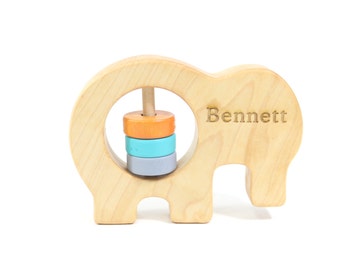 Personalized Rattle Baby Rattle Baby Toy Wooden Rattle Elephant Rattle Baby Shower Gift Personalized Toy Baby Gift Wooden Toy Wood Rattle
