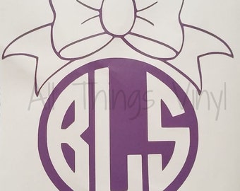 Monogram Initials Decal Personalized Vinyl Sticker with bow