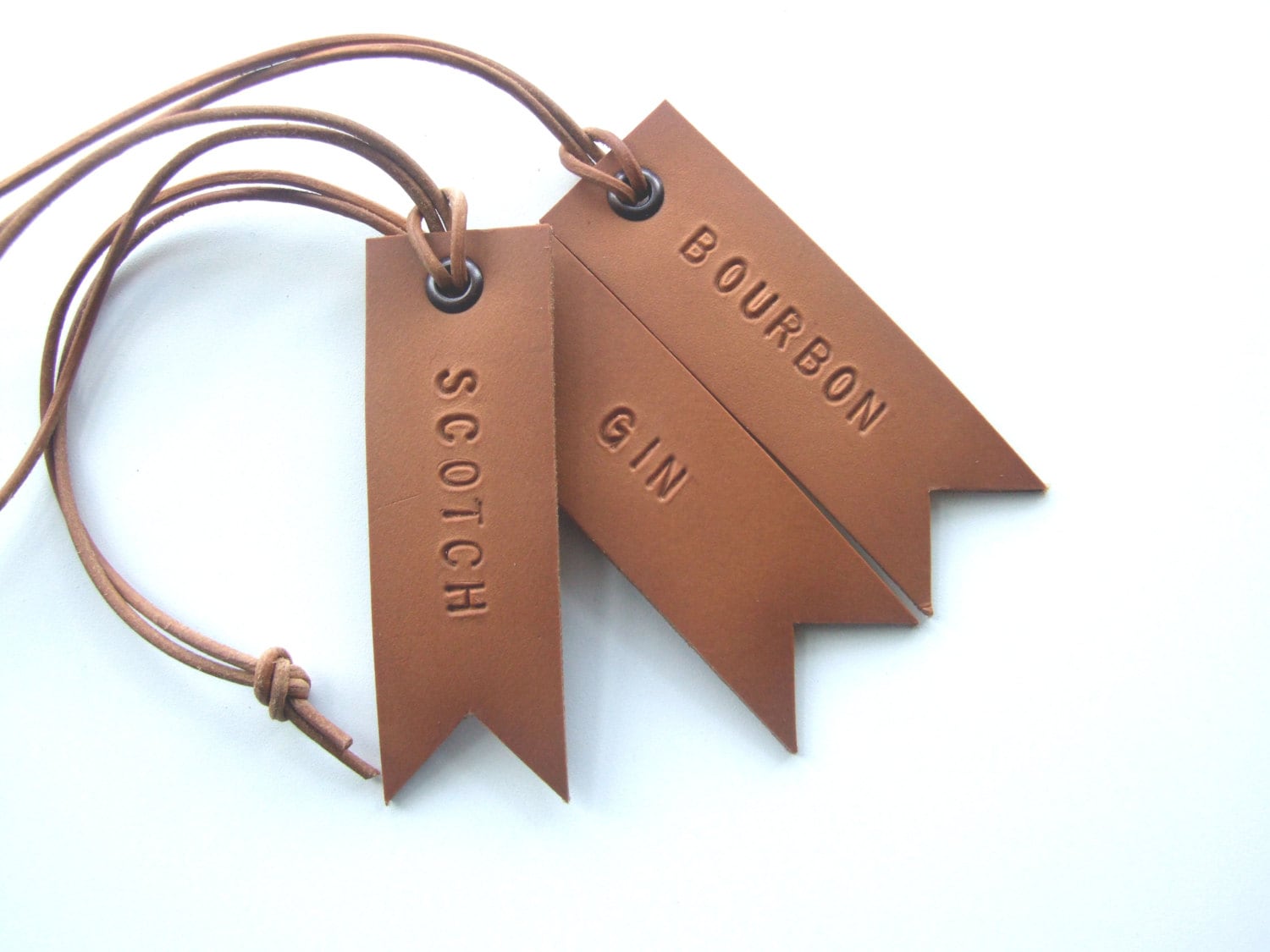 Set of 3 Decanter Tags Hand Stamped Leather Tags Gift for