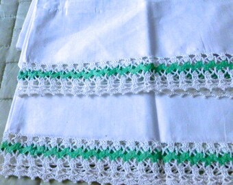 Vintage JC Pennys Green Crocheted Cotton Pillow Cases Mint Unused