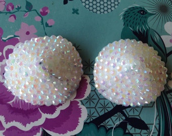 White AB Rhinestone Nipple Pasties 5cm diameter - burlesque, cabaret