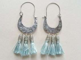 Tassel hoop earrings, boho tassel earrings, metal hoop and tassel earrings