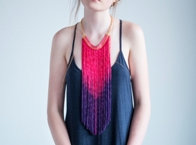 Pink and Purple Necklace, Long Fringe Necklace, Fringe Statement Necklace, Hand Dyed Ombre Fringe, Elegant Necklace