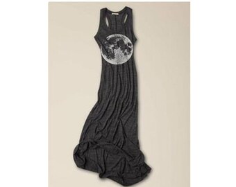 Womens Boho FULL MOON Bohemian Alternative Apparel Tank Top Dress screenprint maxi beach coverup S M L XL More colors