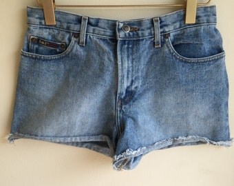 Items similar to Upcycled Bohemian Cutoff Denim Shorts Denim and Lace ...