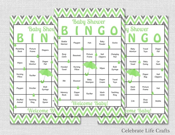 60 Green Baby Shower Bingo Cards Download Printable Baby