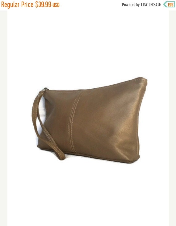 On sale Leather clutch gold bronze wristlet bag classic fashion trendy ...