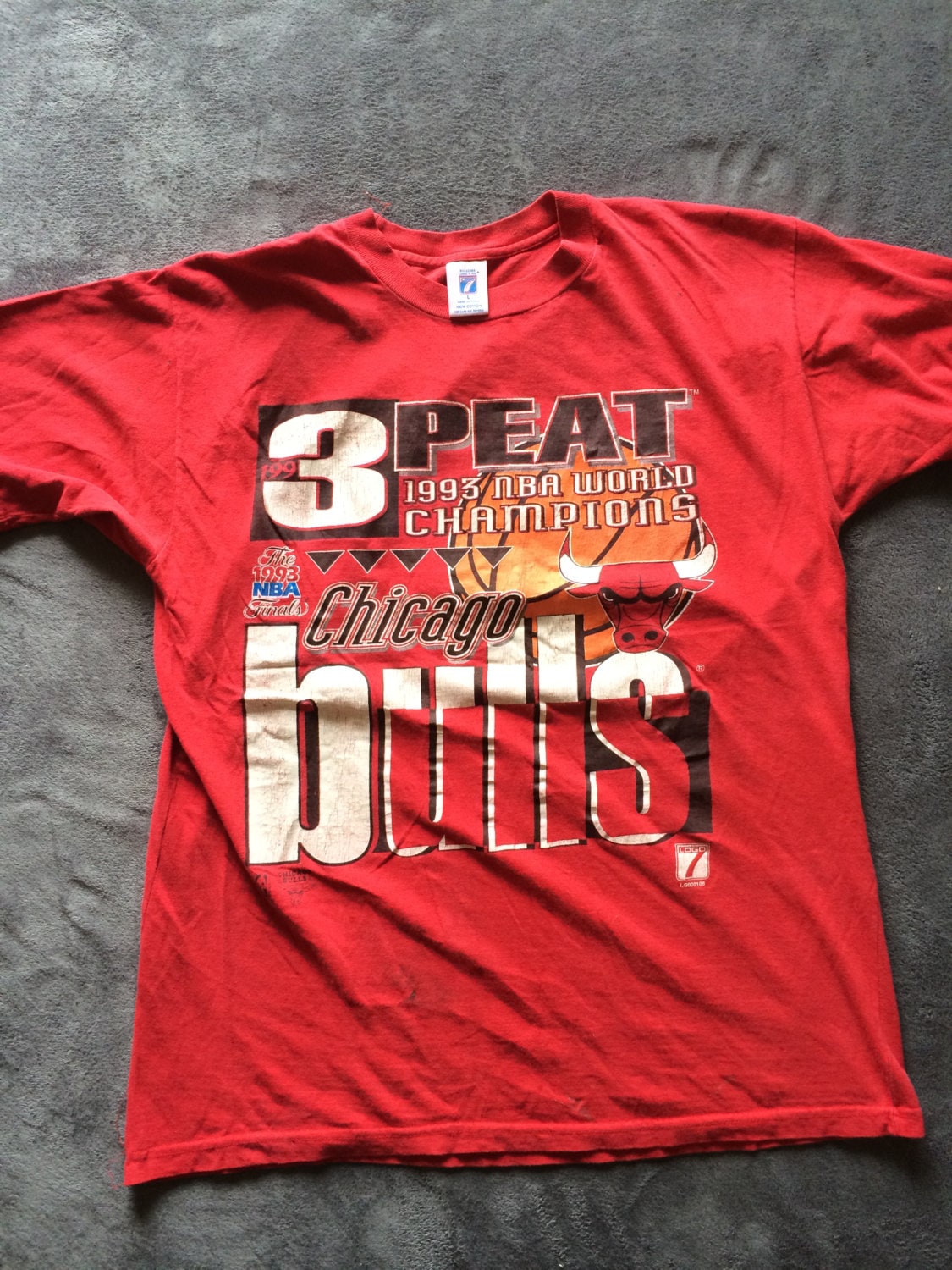 Vintage Chicago Bulls 3 Peat Logo 7 T-Shirt by VintageVanShop