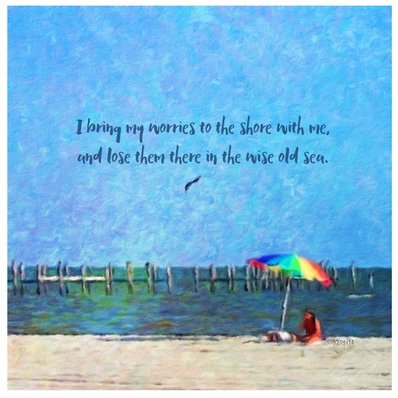 Inspirational Seashore Quote Woman Beach Umbrella Glicee Print