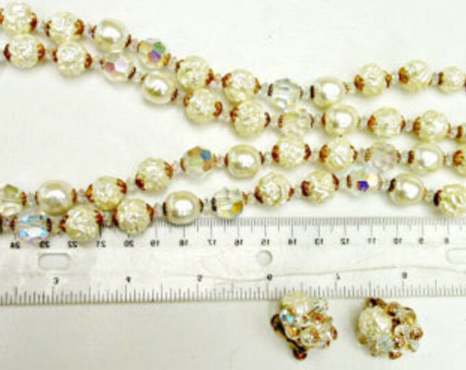 Vendome Necklace and Earring set with Baroque Pearl and Crystal Beads wedding bride