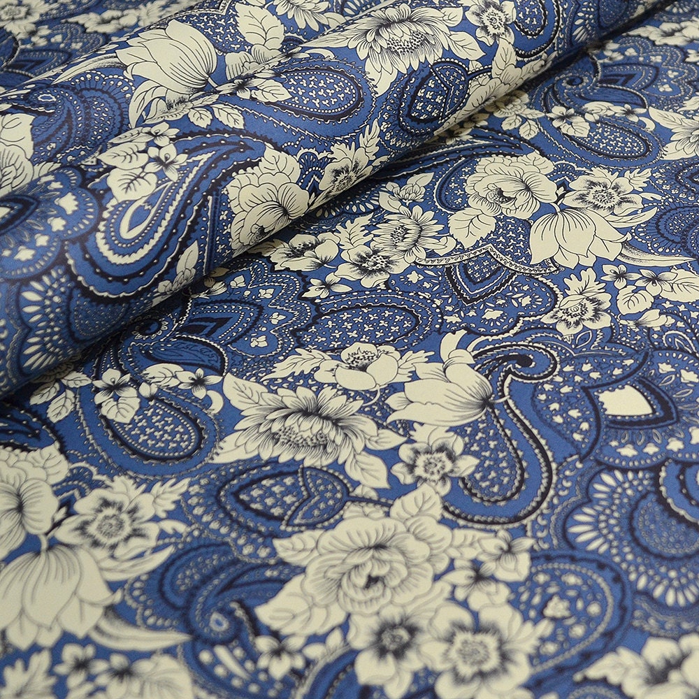 Italian Decorative Paper Carta Varese Blue Floral Paisley